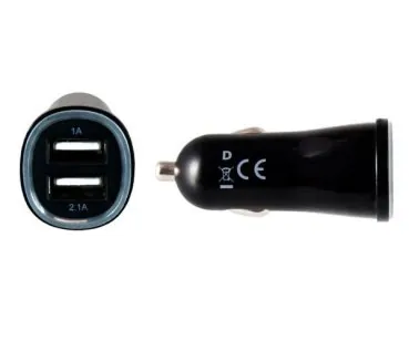 DINIC USB KFZ Ladeadapter 12-24V zu 2x USB 5V 3.1A für USB Geräte, 1x 1000mA + 1x 2100mA, CE, schwarz